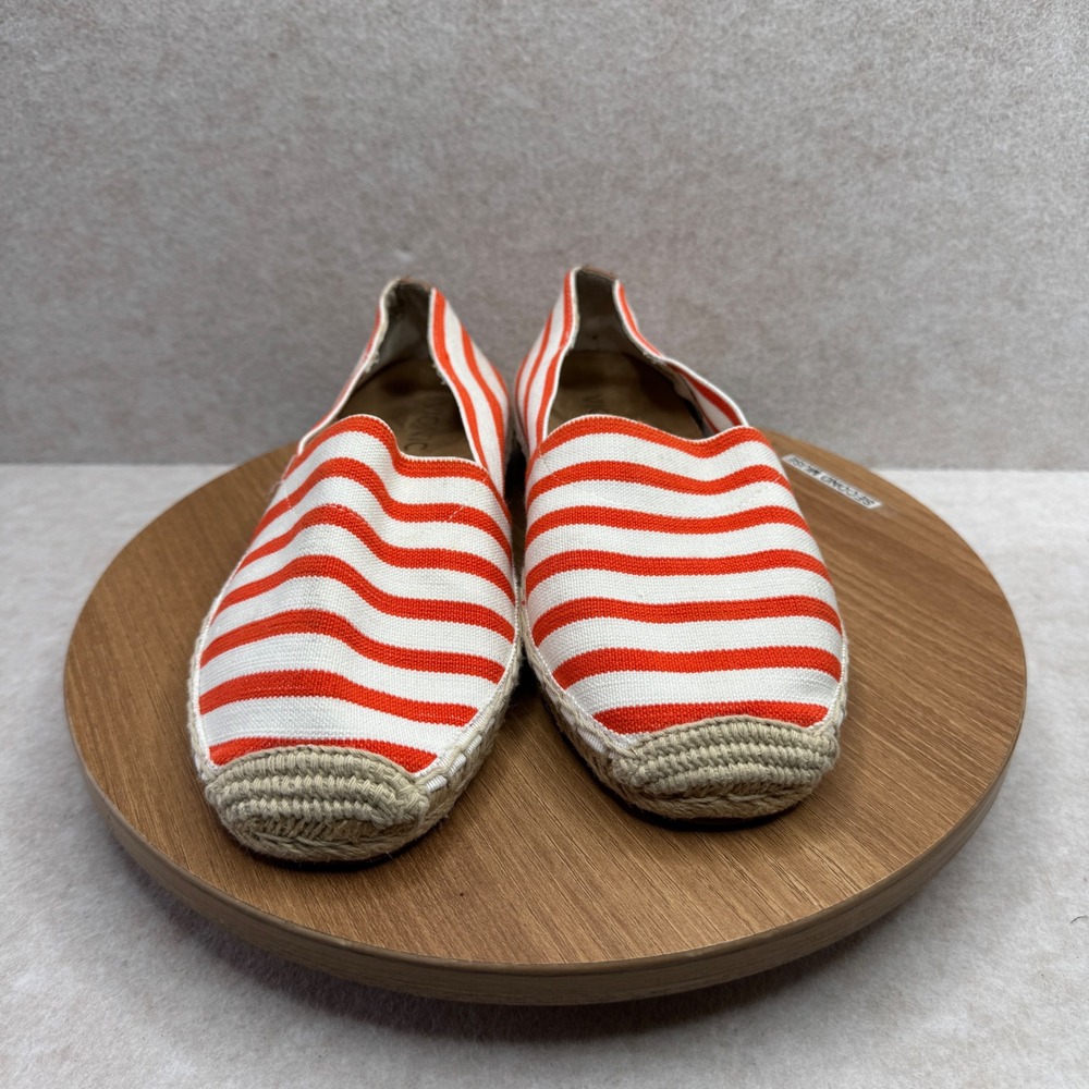Vionic Valeri Espadrille Flats Orange White Striped‎ Slip On Nautical Beach Sz 7